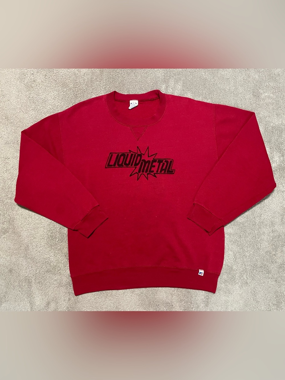 Vintage Russel Athletic Liquid Metal Graphic Sweatshirt Crewneck Red Mens LT